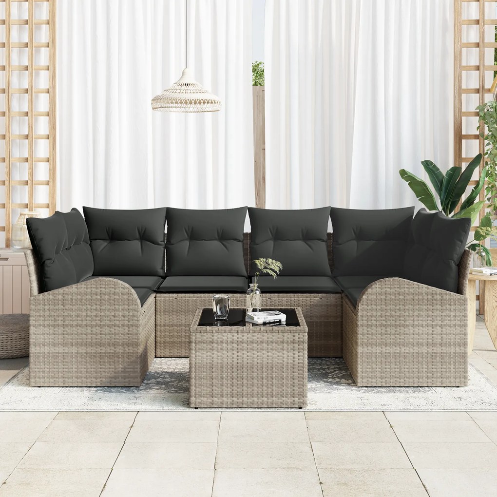 Conjunto de Sofá de Jardim de 7 Peças com Almofadas de Rattan Sintétic