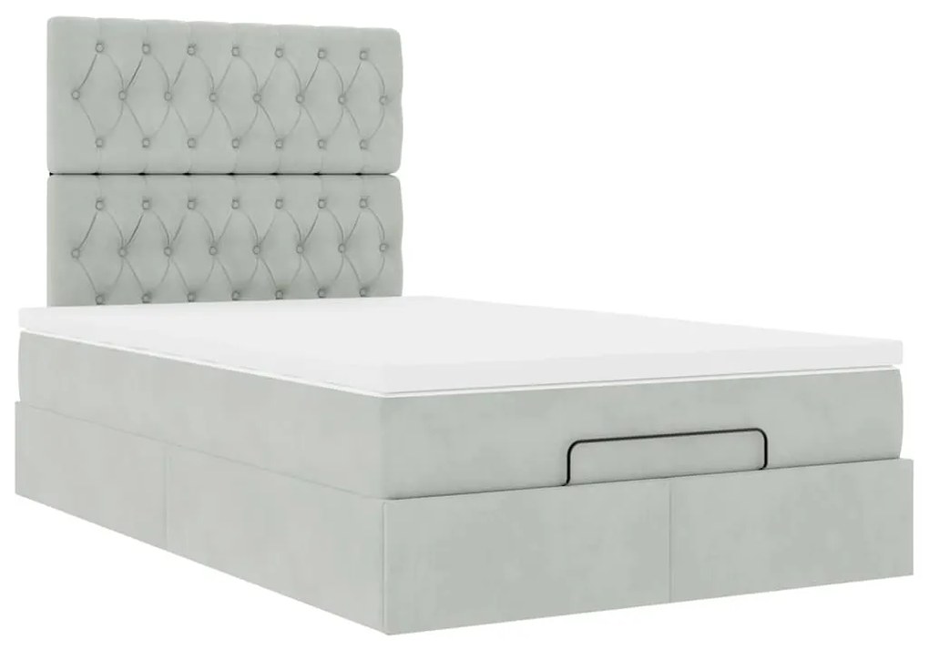 Estrutura de cama otomana com colchões cinza claro Veludo