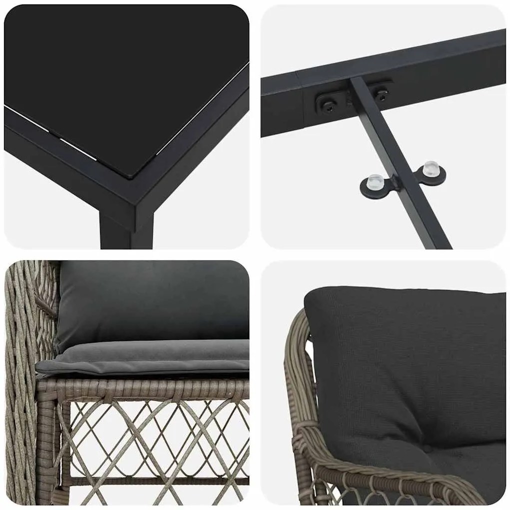Conjunto de Jantar de Jardim com 7 Peças e Almofadas Cinza em Rattan S
