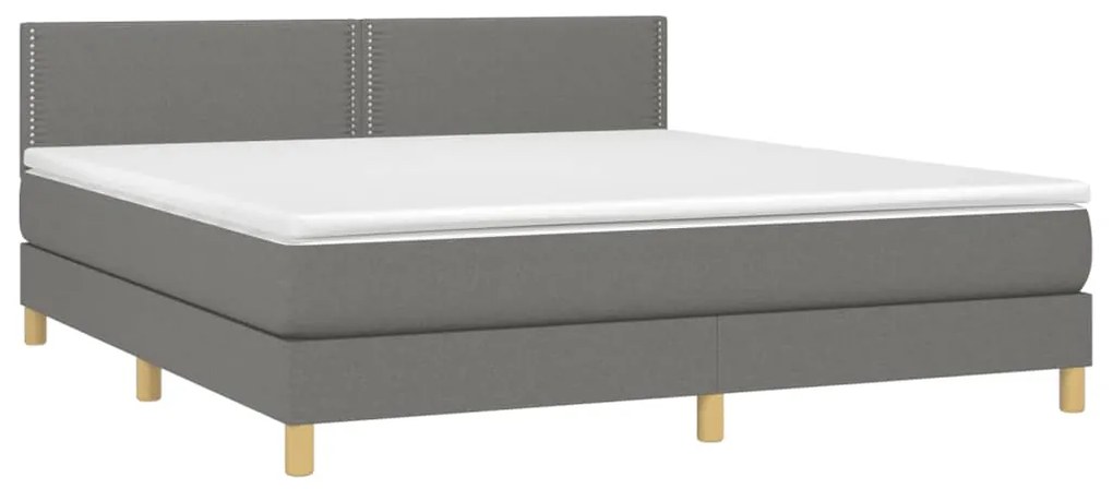 Cama box spring c/ colchão e LED 160x200 cm tecido cinza-escuro