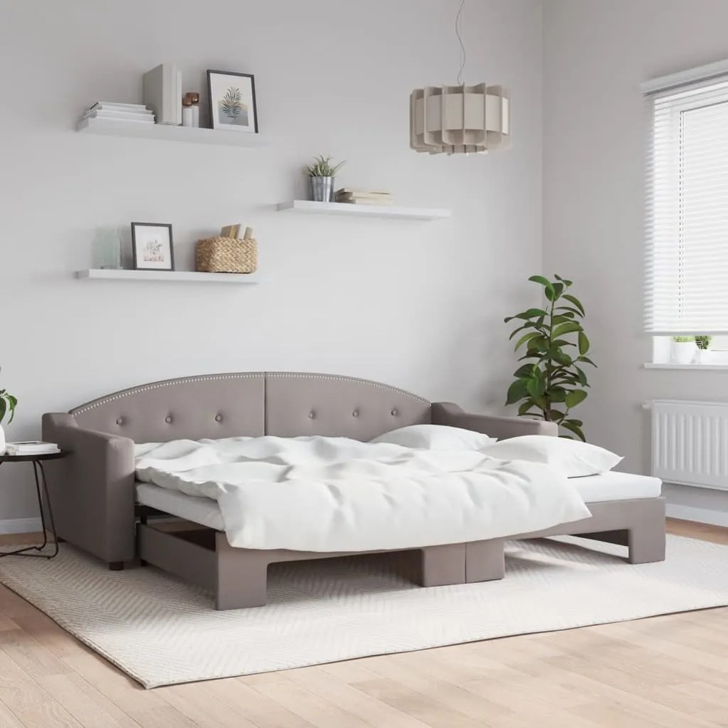 Sofá-cama com gavetão 90x200 cm tecido cinzento-acastanhado