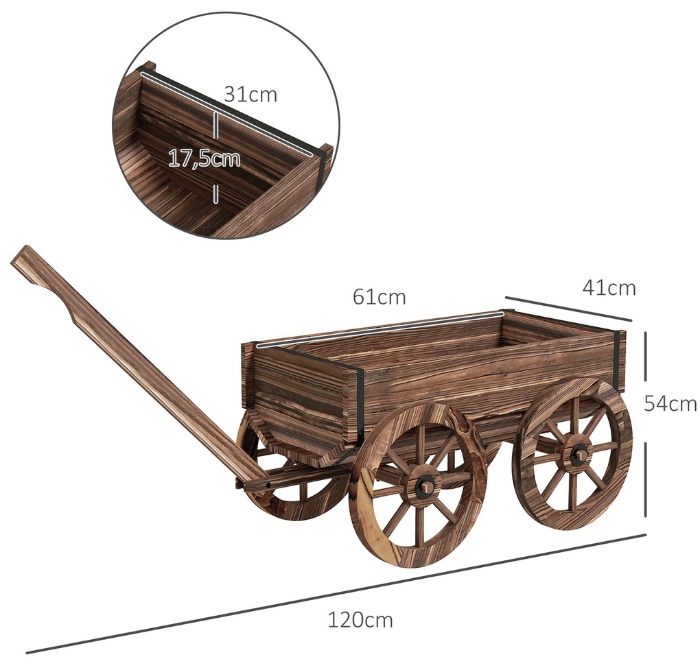 Floreira de Madeira de Exterior em Forma de Carrinho com 4 Rodas para Varanda Jardim Pátio 120x41x54 cm Madeira