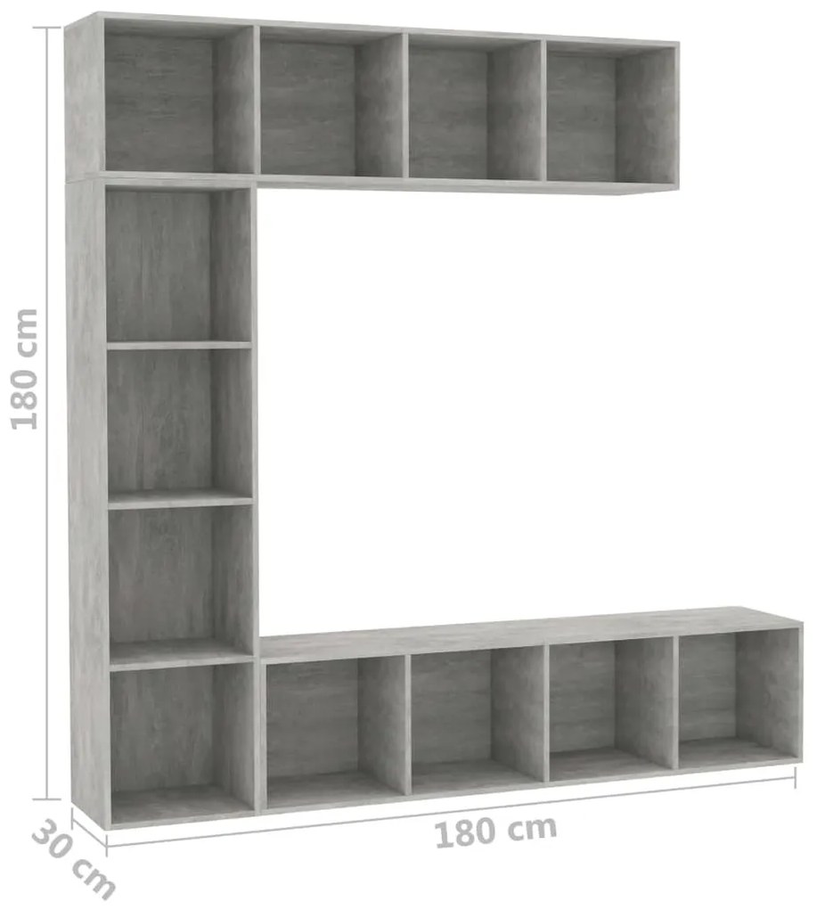 3 pcs conjunto armário TV/estante 180x30x180cm cinzento cimento