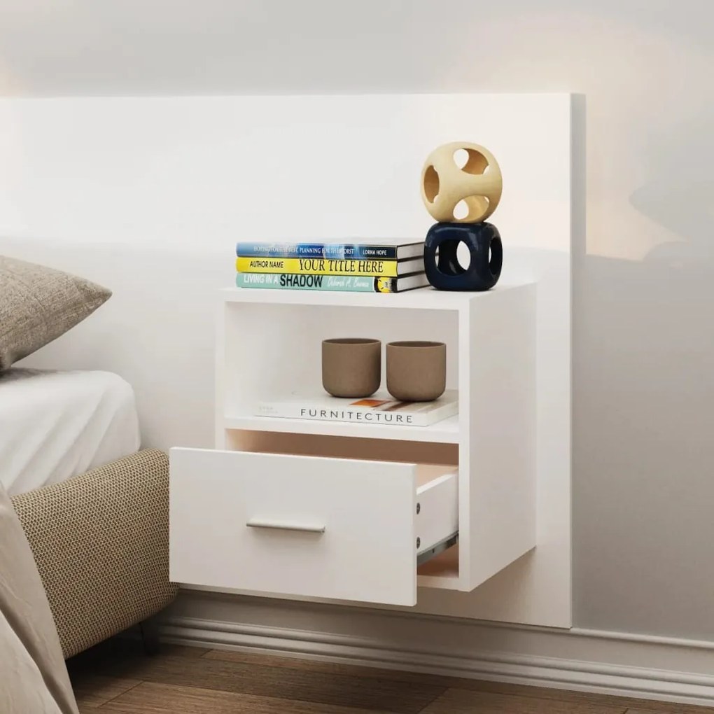 Mesas de cabeceira montagem na parede 2 pcs branco
