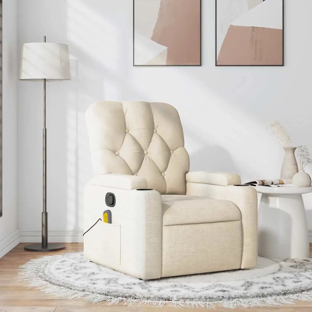 Poltrona de massagens reclinável tecido cor creme