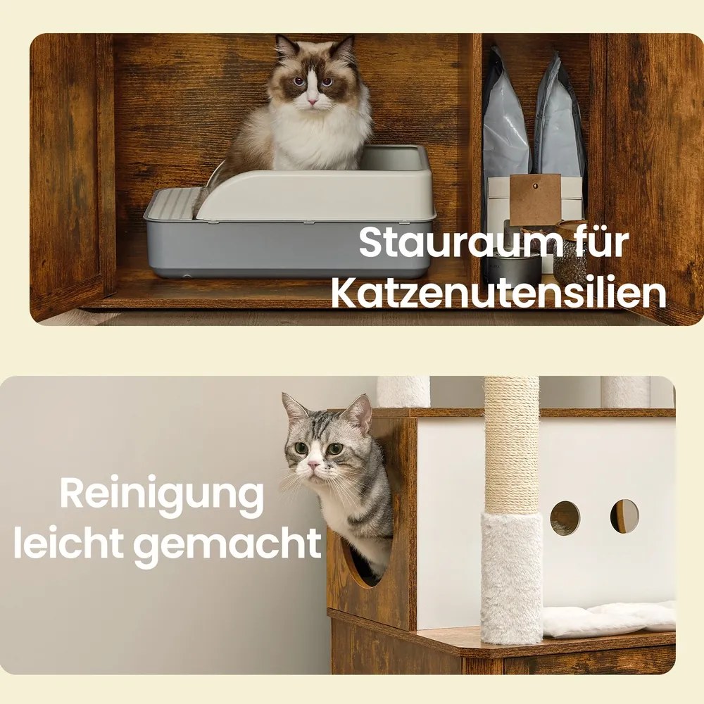 Arranhador gatos 2 em 1 com cavidade para descansar 80 x 49 x 170 cm casinha para gatos castanho