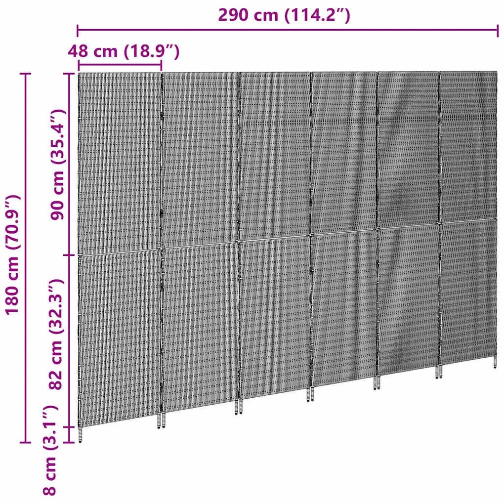 Divisória 6 Painéis Dobrável Bege 294x180 cm Polyrattan