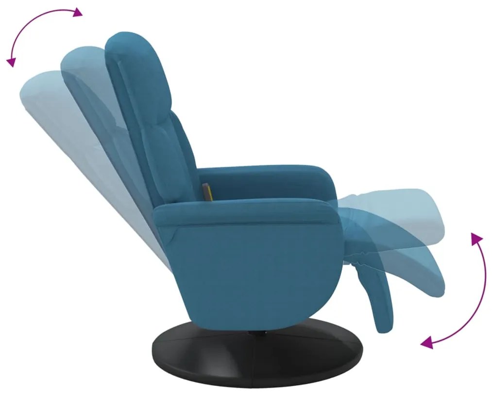Cadeirão de massagens reclinável com apoio de pés veludo azul