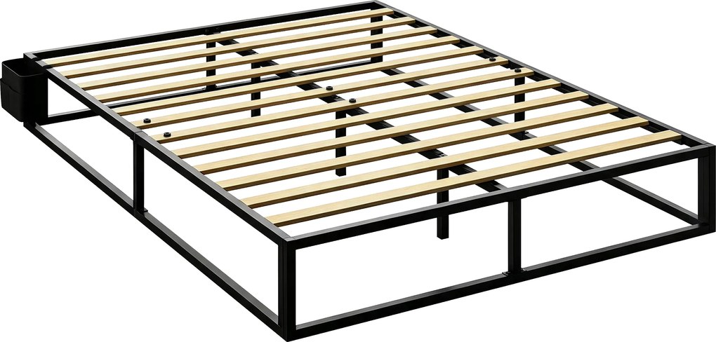 Estrutura de Cama de Casal, 190 x 140 x 25 cm, (COLCHÃO NÃO INCLUIDO) com Bolsa de Arrumação, Preta
