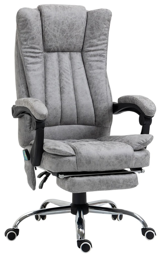 Vinsetto Cadeira de Escritório com 6 Pontos de Massagem Giratória Encosto Reclinável 135º Função de Aquecimento 62x67x113-120 cm Cinza | Aosom Portugal