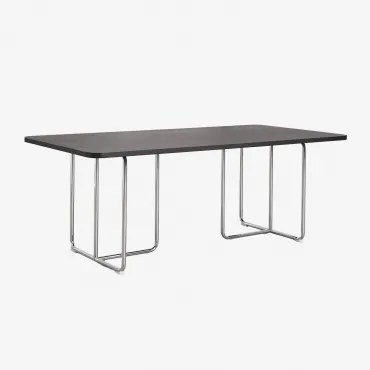 Mesa De Jantar Retangular Em Mdf E Aço Inox Tento Folheado A Freixo Preto & 200 X 100 Cm - Sklum