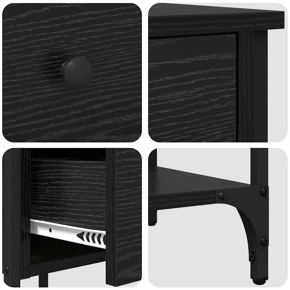 Mesas de Cabeceira 2 pcs Carvalho Preto 34x36x70 cm Madeira de Engenha