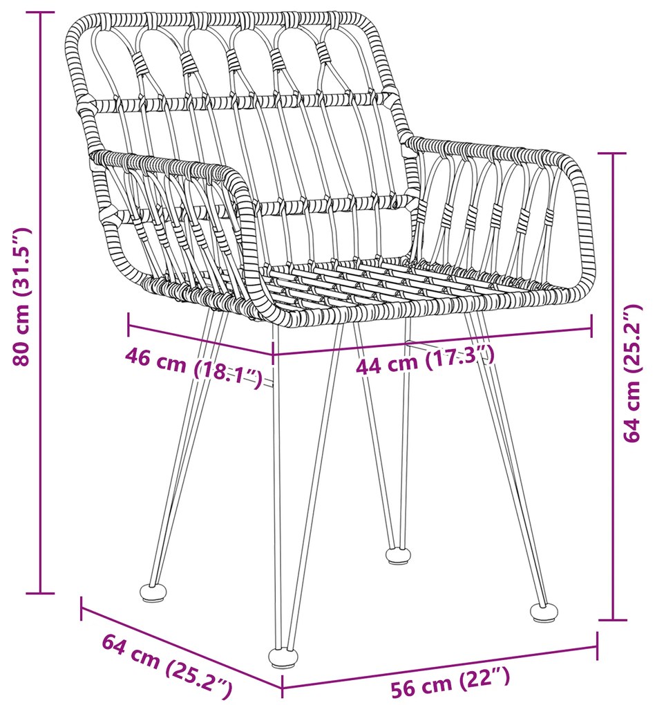 Conjunto de Jantar Jardim 3 Peças Preto Poliéster Rattan