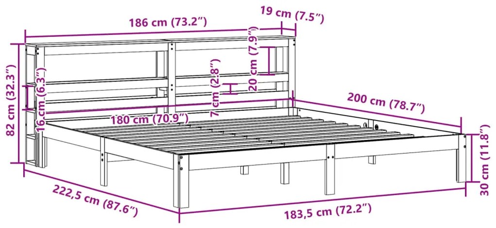 Cama sem colchão 180x200 cm pinho maciço castanho-mel