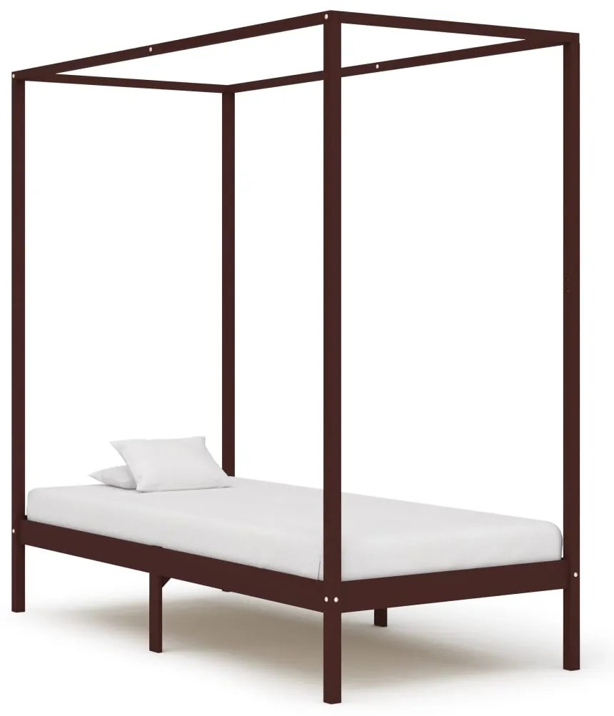 Estrutura cama com toldo 100x200cm pinho maciço castanho-escuro