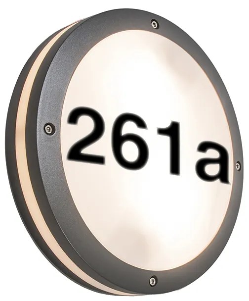 Candeeiro de Parede Exterior Antracite com Número de Casa IP54 - Glow Moderno