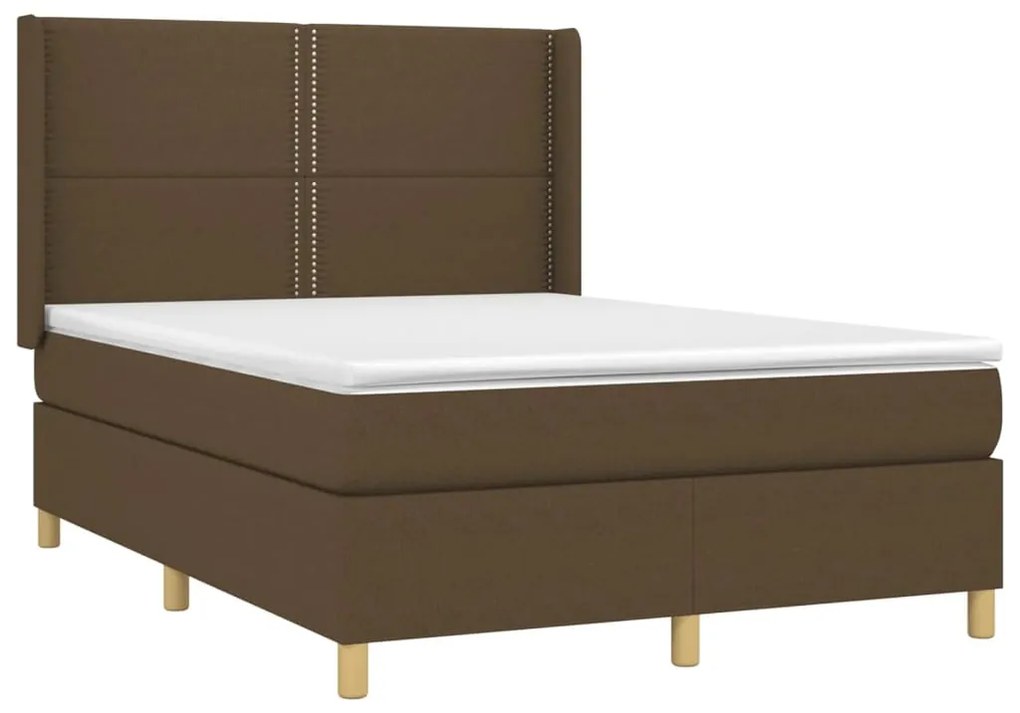 Cama box spring c/ colchão/LED 140x200cm tecido castanho-escuro