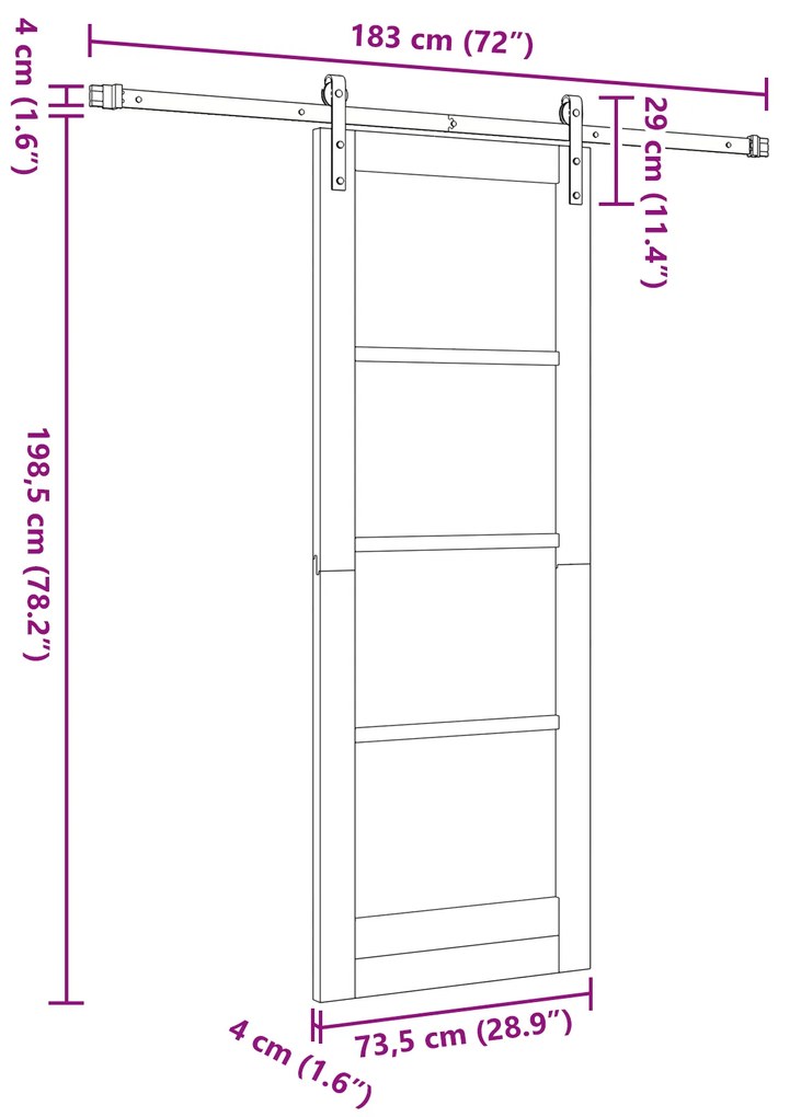 Porta Deslizante vidaXL com Conjunto de Ferragens Branca 73.5x198.5 cm