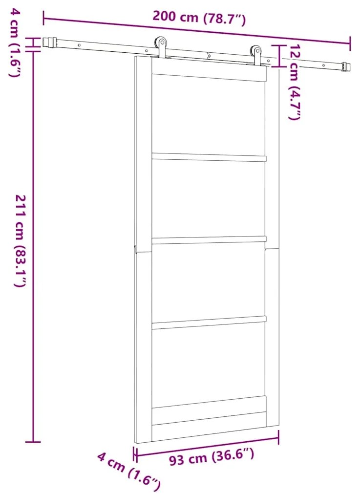 Porta de Correr vidaXL com Conjunto de Ferragens 93x211 cm Madeira Mac