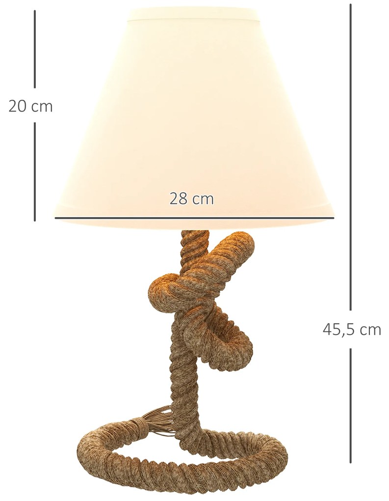 Candeeiro de Mesa LED com Base de Metal Corda de Linho e Ecrã de Tecido Suporte para Lâmpada E27 Ø28x45,5 cm Casatanho Bege