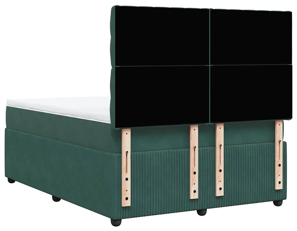 Cama com molas/colchão 140x200 cm veludo verde-escuro