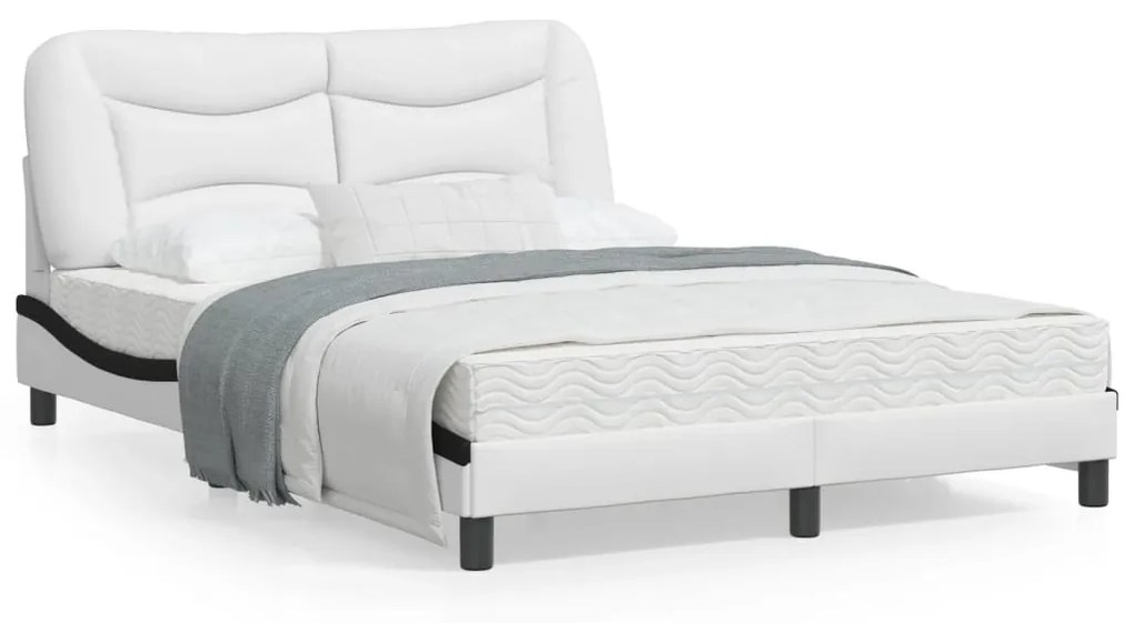 vidaXL Estrutura cama c/ luzes LED 140x190cm couro artif. branco/preto
