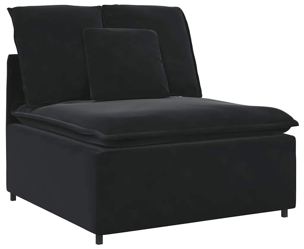 Sofá modular com pufes e almofadas veludo preto