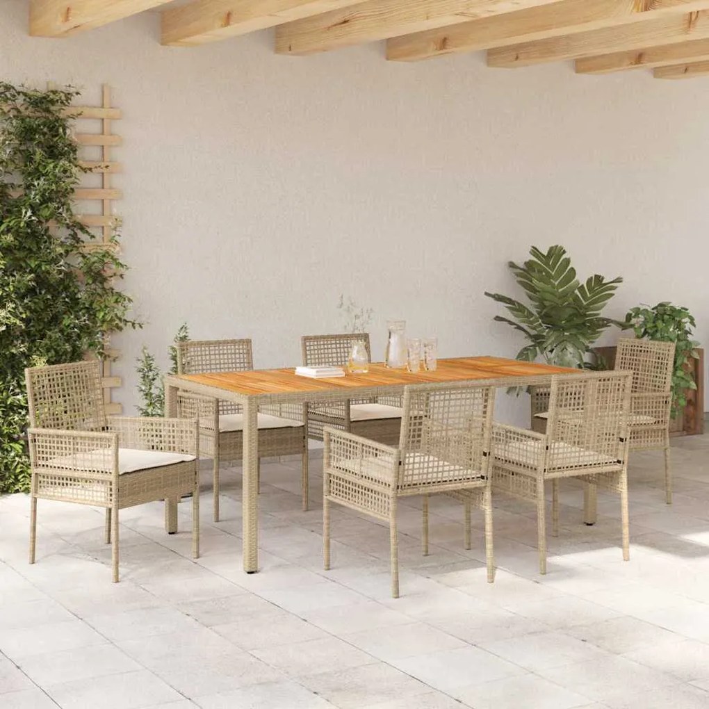 Conjunto de Jantar de 7 peças com Almofadas Bege em Rattan
