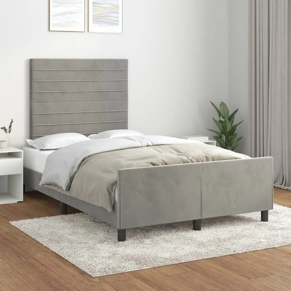 Estrutura de cama sem colchão 120x200 cm veludo cinzento-claro