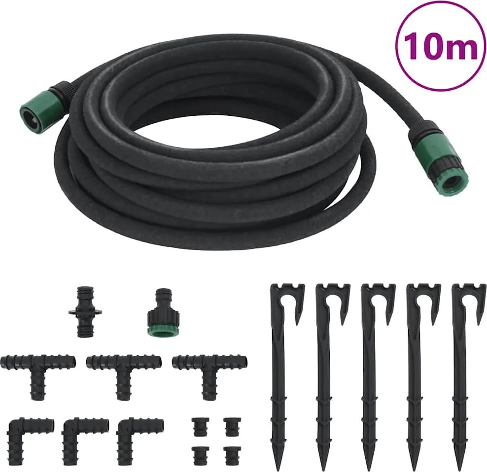 vidaXL Mangueira para rega gota-a-gota de jardim 10 m borracha preto