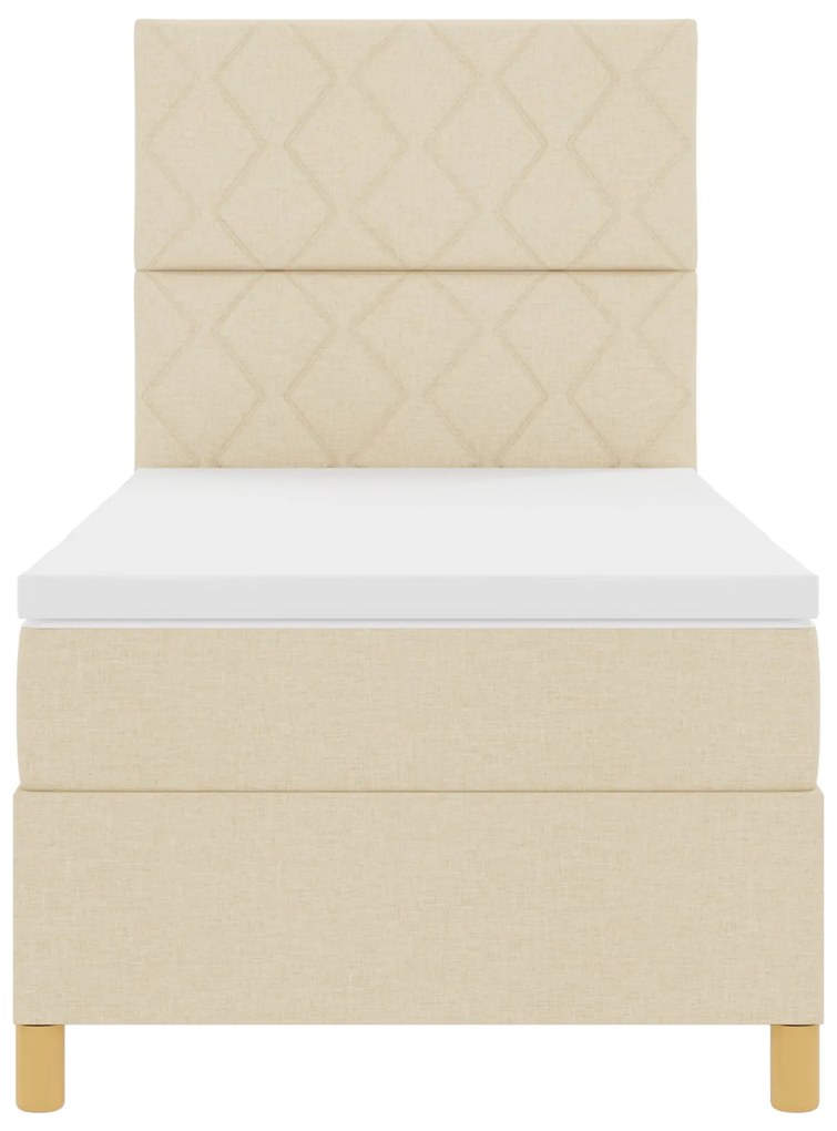 Cama Box Spring com Colchão &amp; LED Creme 90x190 cm Tecido