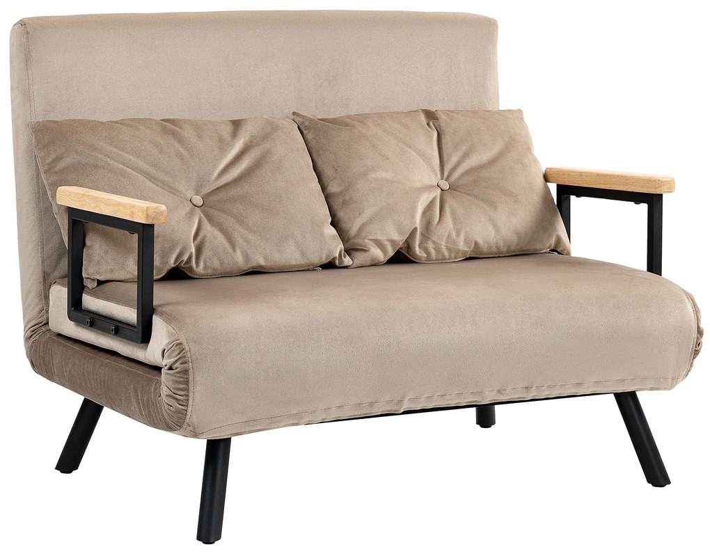 HOMCOM Poltrona Cama de Hóspedes Apoio de Braço de Madeira Estrutura de Aço Até 120 Kg 102x73x81 cm Marrom Claro | Aosom Portugal