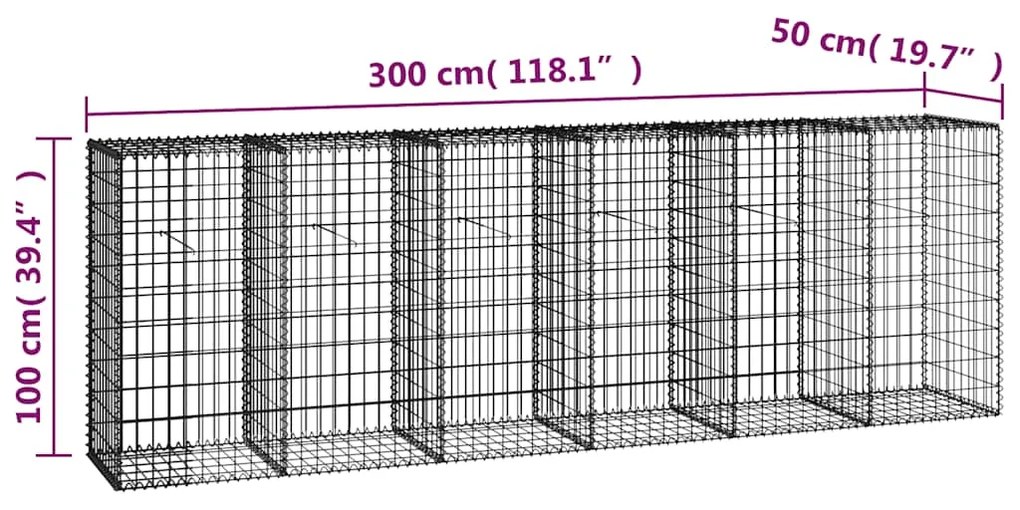 Muro gabião com tampas aço galvanizado 300x50x100 cm