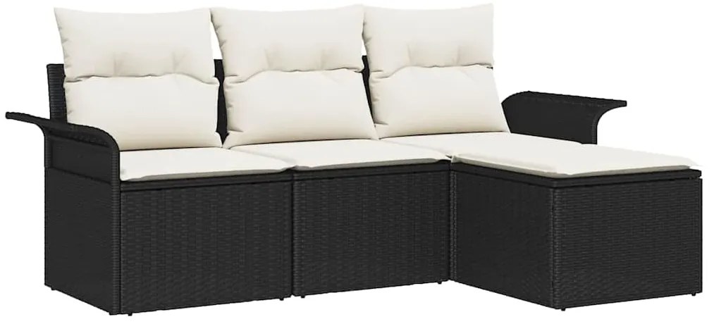 Conjunto de Sofá de Jardim vidaXL 4 Peças com Almofadas Preto Rattan P
