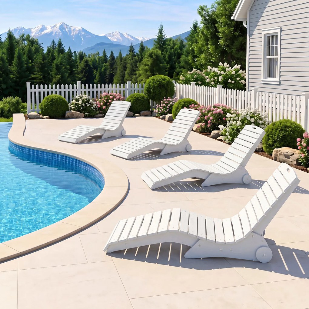 Espreguiçadeira de Piscina em Forma de S, 163 x 55 x 64 cm, Rodas Integradas, Branco