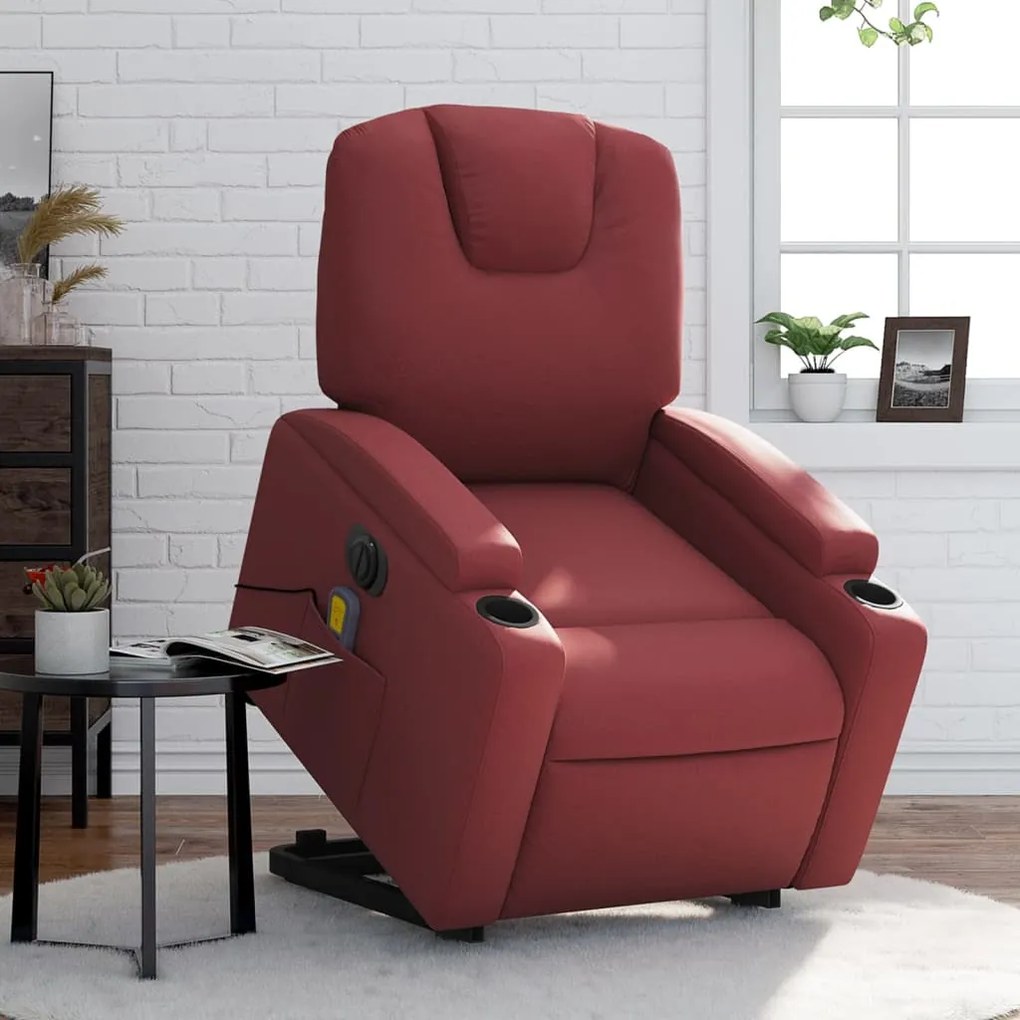 vidaXL Poltrona reclin. elevatória elétrica couro artif vermelho-tinto
