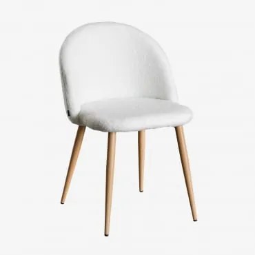 Pack De 4 Cadeiras De Jantar Em Tecido De Ovelha Kana Branco Marfim & Madeira Natural - Sklum