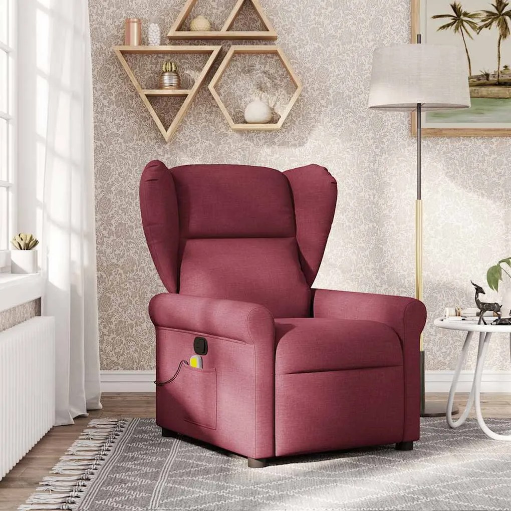 vidaXL Poltrona de massagens reclinável tecido vermelho tinto