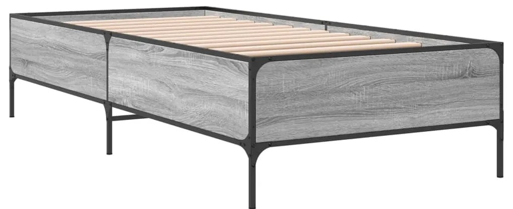 Estrutura de cama derivados de madeira e metal cinzento sonoma