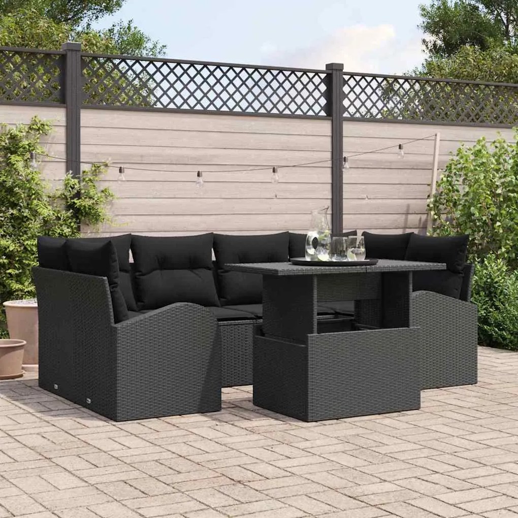 vidaXL Conjunto de Sofá de Jardim 7 pcs Preto Rattan de Polipropileno