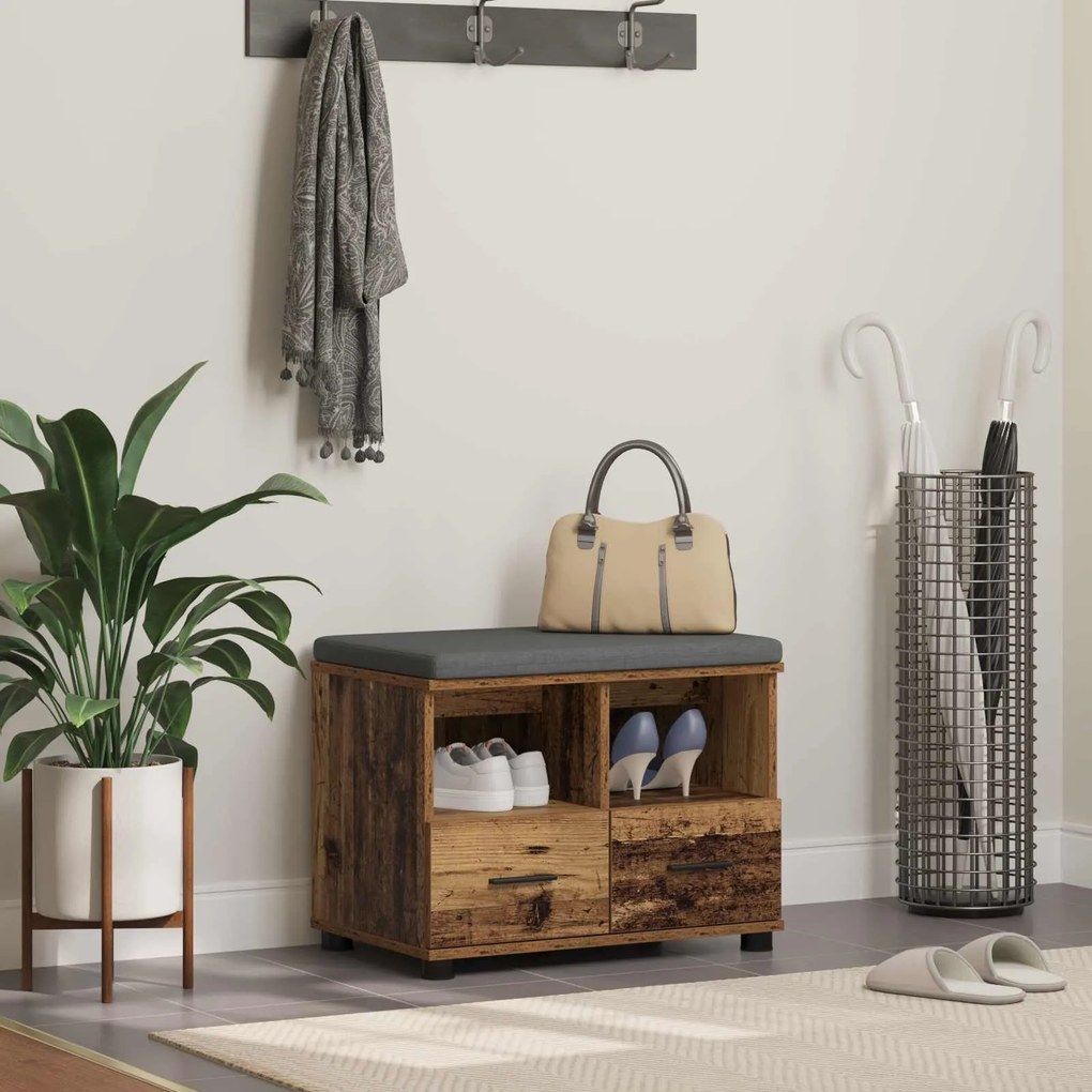 vidaXL Banco de Hall com almofada Madeira antiga 60 x 38 x 46 cm