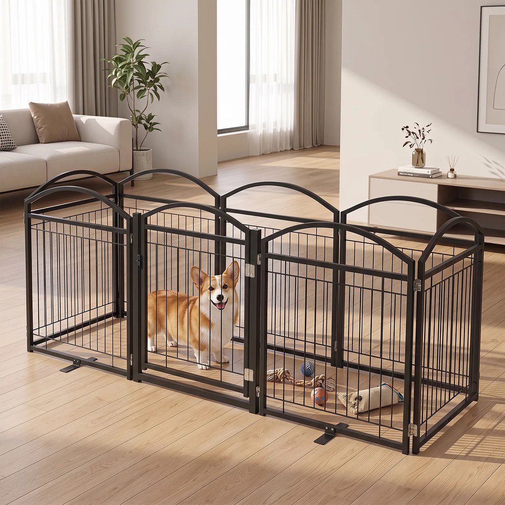 Vedação para Cães, 480 x 81 cm, 8 Painéis Modulares e Dobráveis, Preto