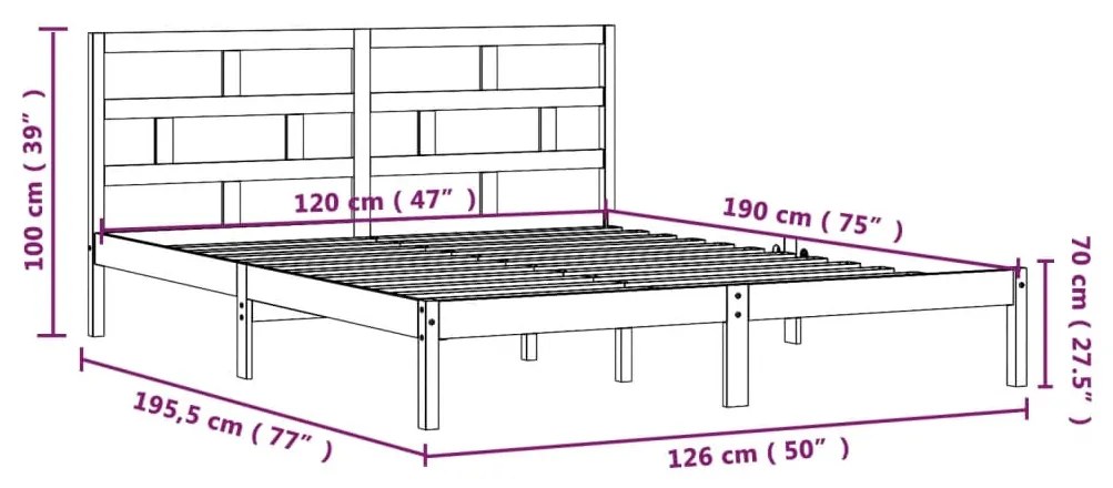 Estrutura cama pequena casal 120x190 cm pinho maciço branco