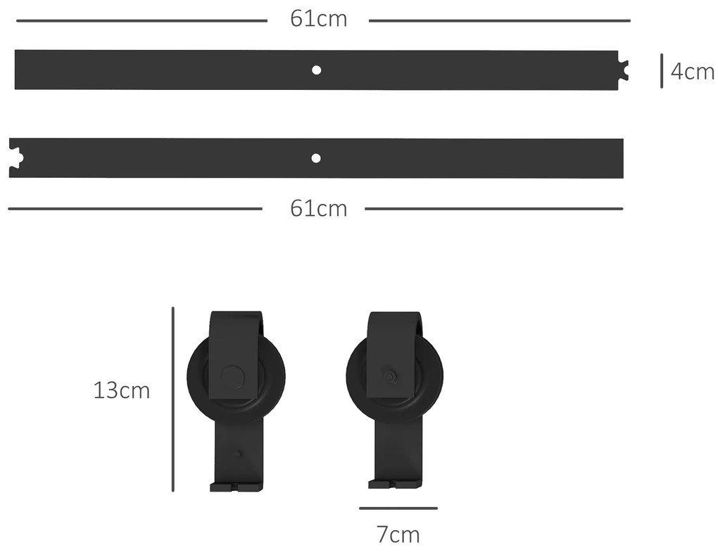 Kit de Ferragens 4FT/122CM para Porta Deslizante (NÃO INCLUIDA) Dobrável para 2 Portas com Trilho para Celeiro Preto