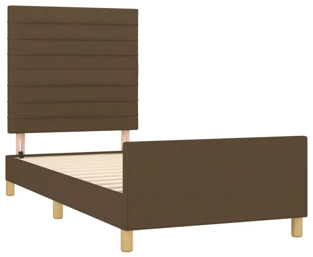 Estrutura de cama sem colchão 100x200 cm tecido castanho-escuro