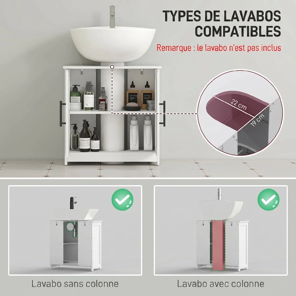 Móvel casa banho para lavatório (NÃO INCLUIDO) 60 x 30 x 60 cm, com 2 portas magnéticas em estilo rústico e prateleiras, branco