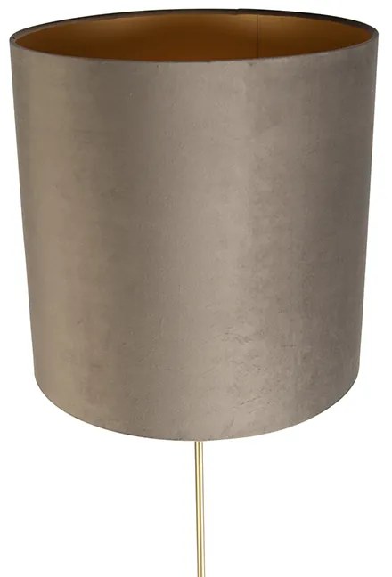 Candeeiro de pé dourado/latão com abajur em veludo castanho 40/40 cm - Parte Country / Rústico