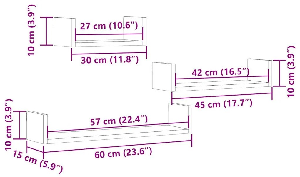 Prateleiras de parede 3 pcs derivados de madeira madeira velha