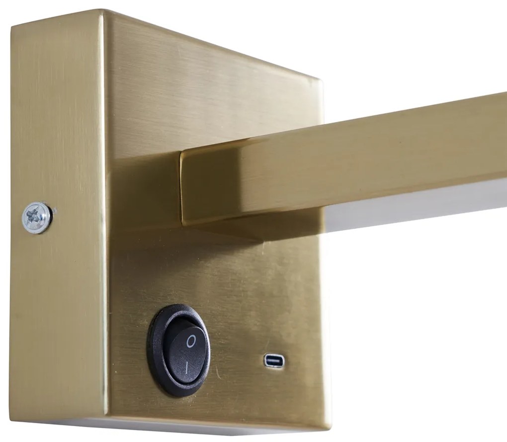 Candeeiro de Parede Moderno Dourado com USB-C Inclinável - Rex