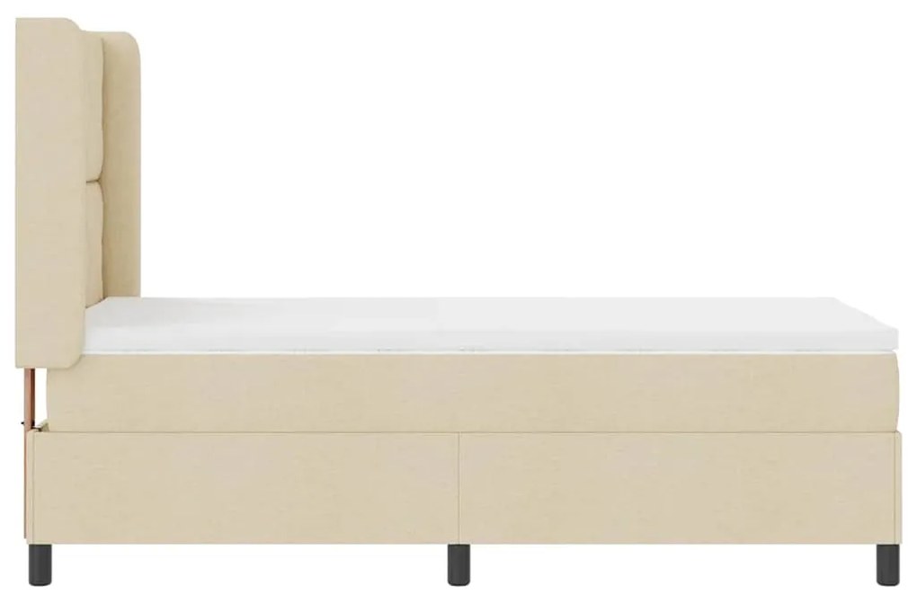 Cama Box Spring com colchão e LED creme 100x200 cm, tecido